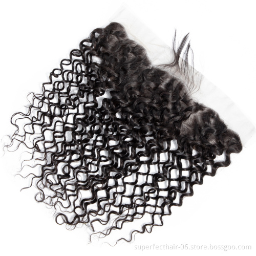 Hand Made Knot Invisible Human Hair Piece 100 Percent Indian Virgin Hair Material Deep Wave  Lace Frontal